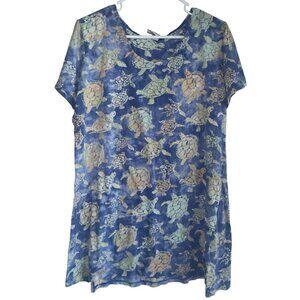 Vintage Rum Reggae Womens Short Sleeve Mini Dress Sz M Blue Green Sea Turtle